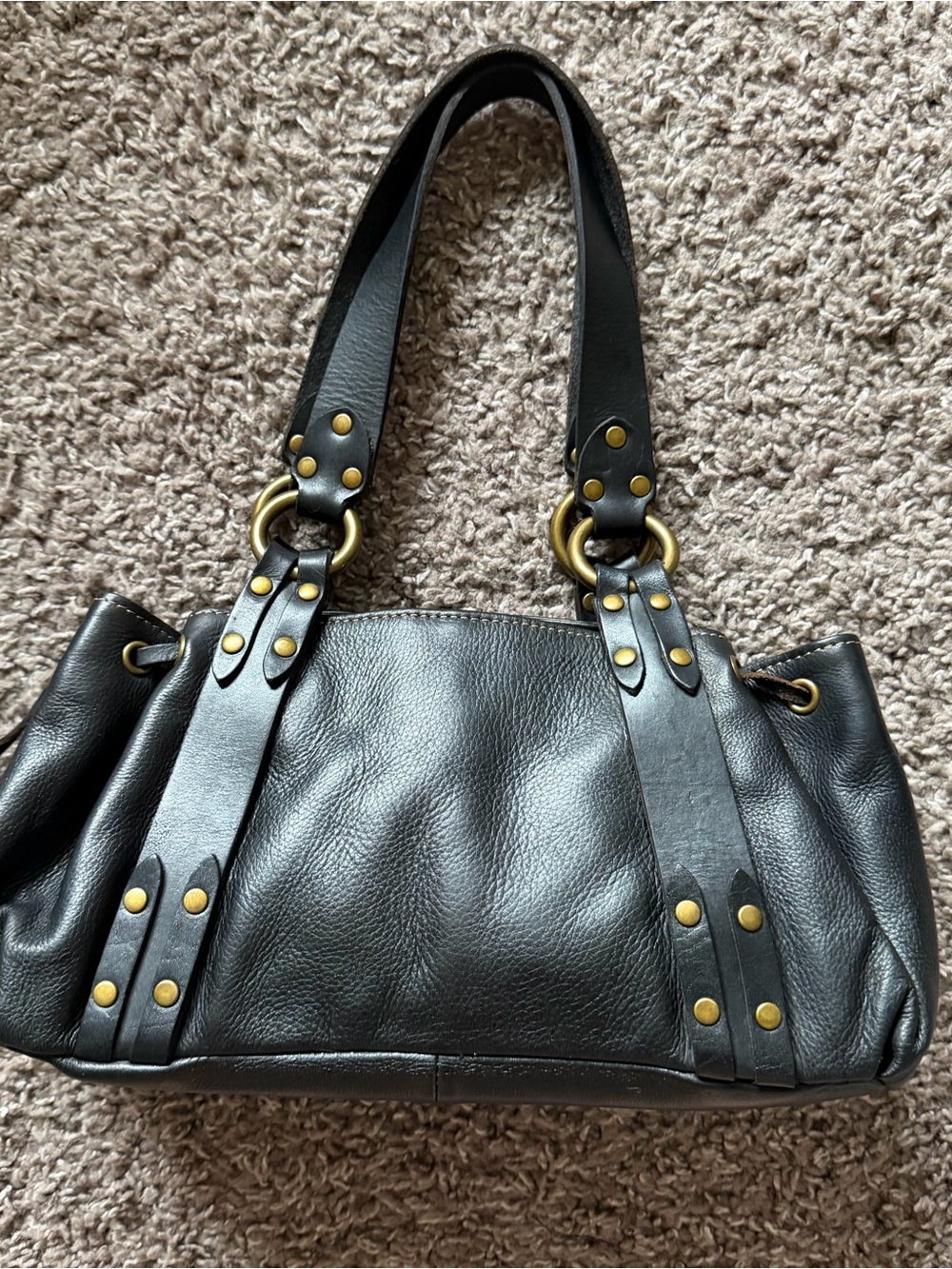 Y2K Genuine Leather Black Slouchy Hobo Shoulder Bag